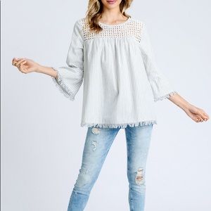 Eyelet Embroidered Top w/ Frayed Edge